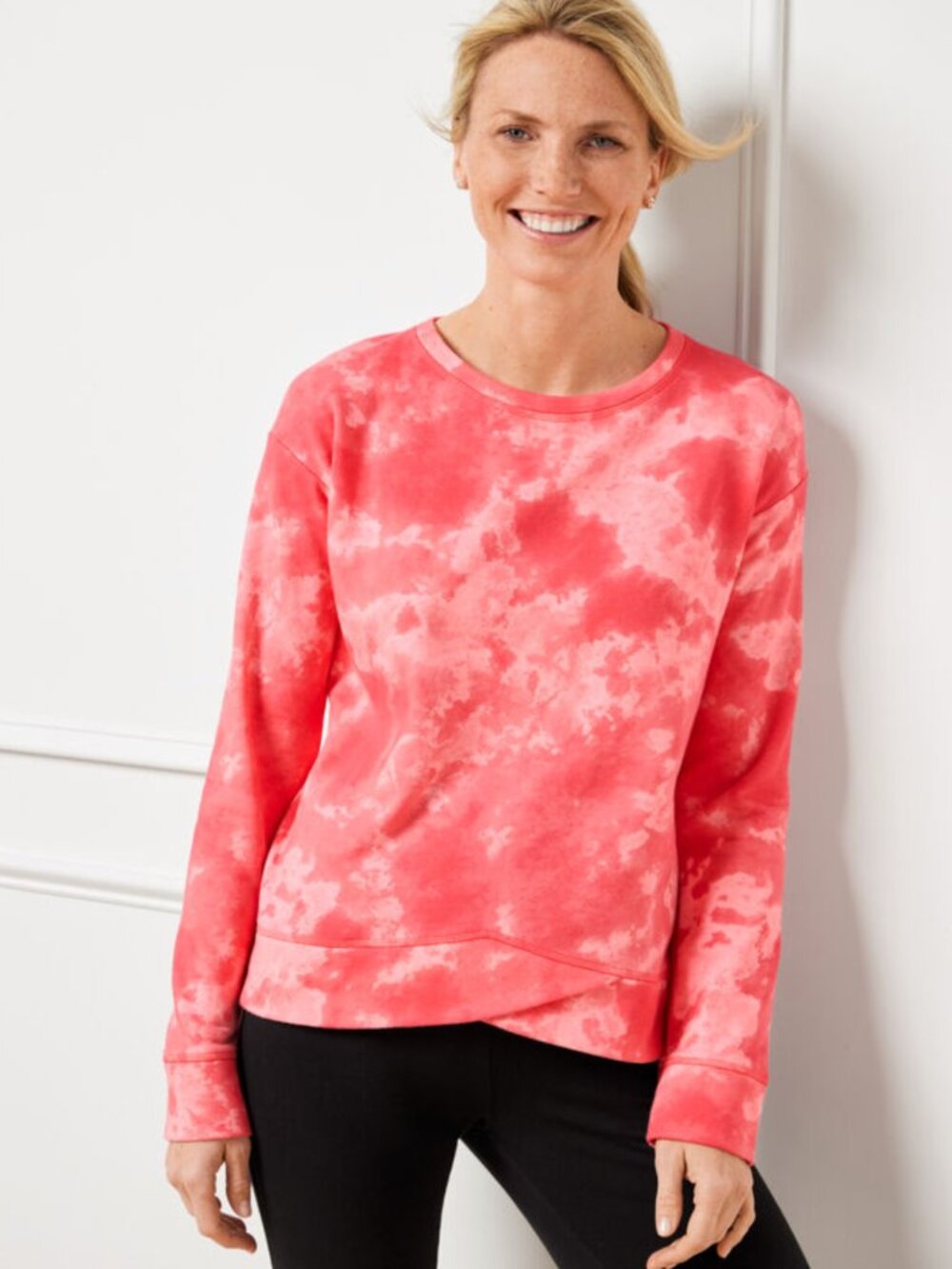 NWT T BY TALBOTS Pink Tie Dye Tulip Hem Pullover Sweatshirt sz 3X
